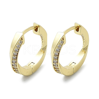 Twist Brass Micro Pave Clear Cubic Zirconia Hoop Earrings EJEW-D311-006G-1