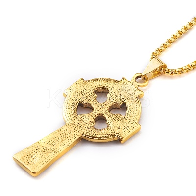Alloy Claddagh Cross Pendant Necklaces NJEW-Z001-02AG-1