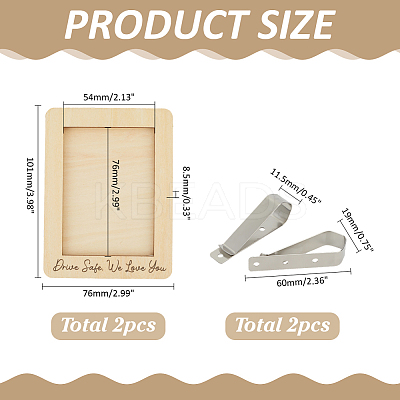 2Pcs Rectangle Wood Car Visor Photo Frame with Iron Clips AJEW-ME0002-33-1