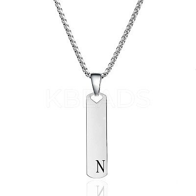 304 Stainless Steel Rectangle with Letter Pendant Box Chain Necklaces FS-WGD7C78-14-1