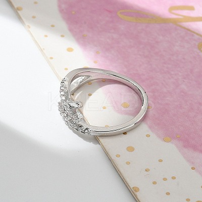 Letter X Shaped Clear Cubic Zirconia Cuff Rings RJEW-G337-09P-1