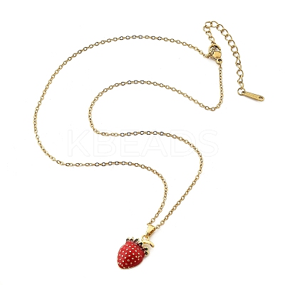 Brass Micro Pave Cubic Zirconia Strawberry Pendant Neckalces for Women NJEW-S448-01G-1