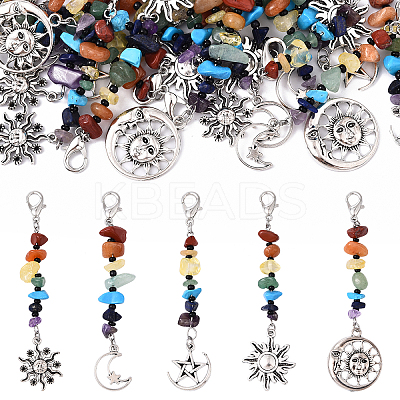 20Pcs 5 Style Natural & Synthetic Gemstone and Alloy Pendant Decorations HJEW-YW00155-1