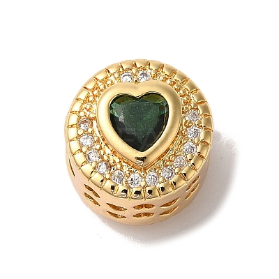 Heart Real 18K Gold Plated Brass Micro Pave Cubic Zirconia European Beads KK-G511-01G-1