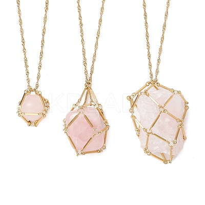 3Pcs 3 Styles 304 Stainless Steel Cuboid Link Chain Macrame Pouch Empty Stone Holder Necklace Making NJEW-JN05198-1