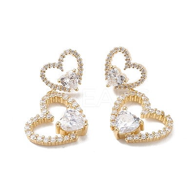 Heart Clear Cubic Zirconia Stud Earrings EJEW-M216-05G-1