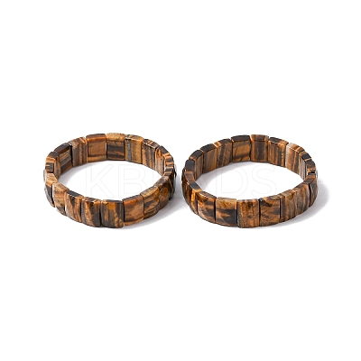 Rectangle Natural Tiger Eye Beads Stretch Bracelets for Women Men BJEW-Z149-01B-1