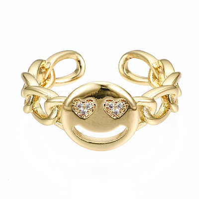 Flat Round Brass Micro Pave Cubic Zirconia Cuff Rings RJEW-N035-001-NF-1