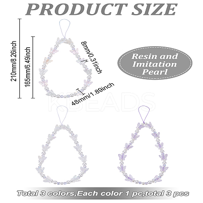 3Pcs 3 Colors Resin Beaded Chain Mobile Straps AJEW-LP0001-16-1