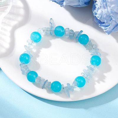 Baking Paint Imitation Jade Glass Round Beaded Stretch Bracelets for Women BJEW-JB12158-02-1