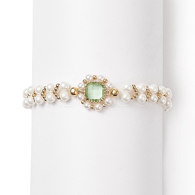 Glass & Shell Pearl Bead Bracele BJEW-TA00180-01-1