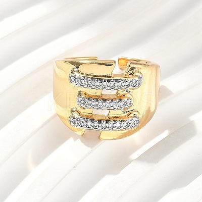 Brass Micro Pave Cubic Zirconia Cuff Rings RJEW-D307-05G-B-1