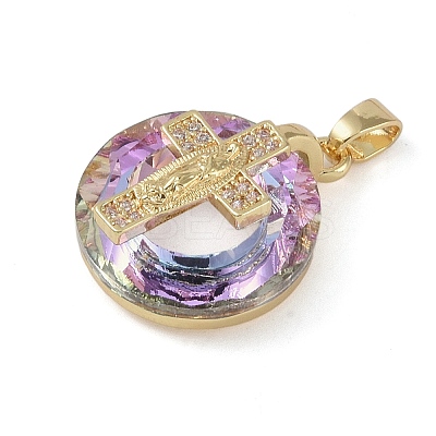 Brass Micro Pave Cubic Zirconia with Glass Pendents KK-Q815-01G-02-1