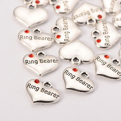 Wedding Theme Antique Silver Tone Tibetan Style Heart with Ring Bearer Rhinestone Charms TIBEP-N005-15D-1