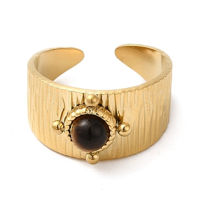 6Pcs 6 Style Rectangle & Horse Eye & Half Round 304 Stainless Steel Open Cuff Rings Set RJEW-P092-03G-M-1