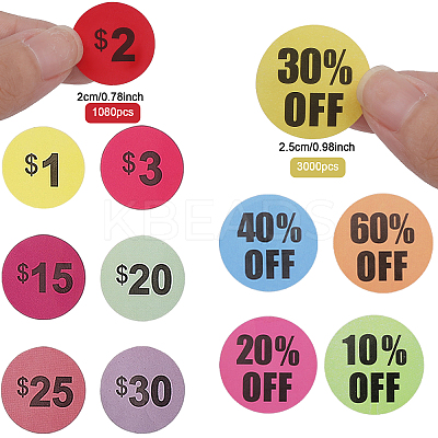 10 Sheets Paper Self-Adhesive Number Round Stickers and 5 Rolls Discount Round Dot Roll Stickers STIC-CA0001-03-1