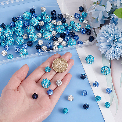 100Pcs 5 Colors Polymer Clay Pave Rhinestone Beads RB-OC0001-10A-1