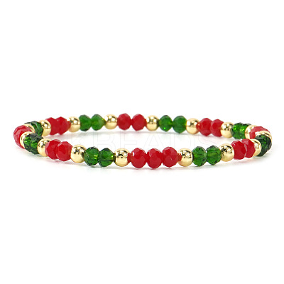 Christmas Glass & Brass Beads Stretch Bracelets for Women OZ4869-1-1