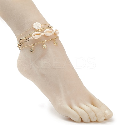 4Pcs 4 Style Natural Shell Beaded Anklets Set AJEW-AN00526-1