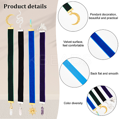 Velvet Bookmarks with Snake/Sun/Butterfly/Moon Charm AJEW-FG0002-62-1
