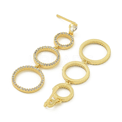 Ring Brass Clear Cubic Zirconia Dangle Stud Earrings EJEW-Q390-03G-1