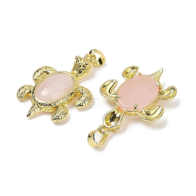 Natural Rose Quartz & Brass Pendants KK-F887-01G-15-1