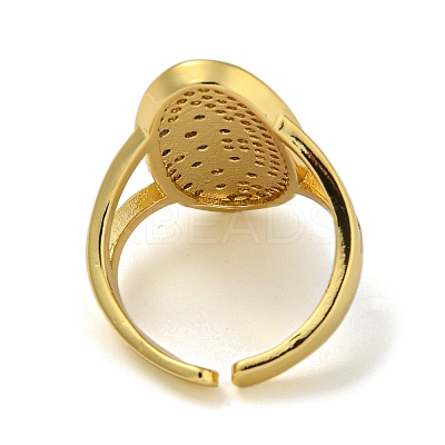 Oval with Flower Brass Micro Pave Cubic Zirconia Open Cuff Rings for Women RJEW-Z050-15G-1