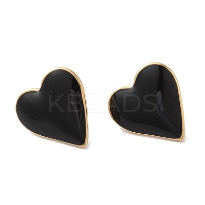 Heart 304 Stainless Steel Enamel Stud Earrings for Women EJEW-I303-21G-02-1