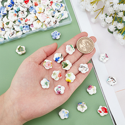 90Pcs 15 Colors Handmade Porcelain Ceramic Beads Strands PORC-PH0001-25-1