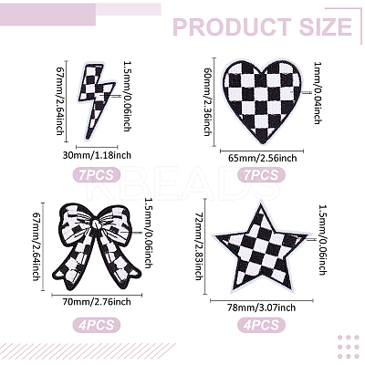 22Pcs 4 Styles Black and White Tartan Pattern Polyester Computerized Embroidery Cloth Iron on/Sew on Patches PATC-GA0001-75-1