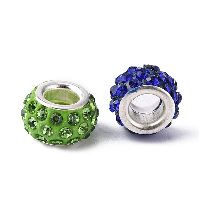 Polymer Clay Rhinestone European Large Hole Beads with Silver Color Plated Brass Cores FPDL-R002-M-1