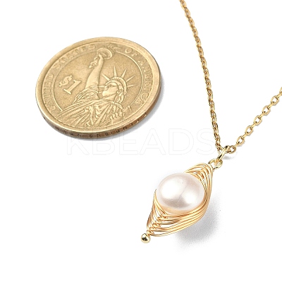 Natural Pearl Pendant Necklace & Dangle Earrings SJEW-JS01276-1