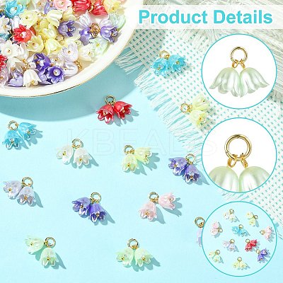 80Pcs 8 Colors Flower ABS Plastic Pearl Pendants PALLOY-CJ00075-1