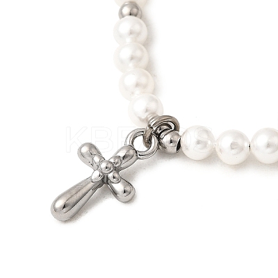 304 Stainless Steel Cross Charm Bracelets BJEW-JB12298-1