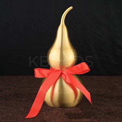 Brass Hollow Tilted Head Gourd Statue Ornament with Red Luck Strip DJEW-PW0018-03D-1
