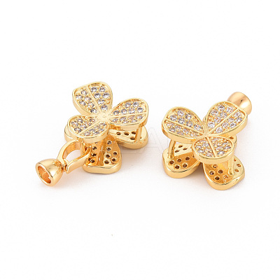Brass Micro Pave Clear Cubic Zirconia Fold Over Clasps KK-S354-303-NF-1