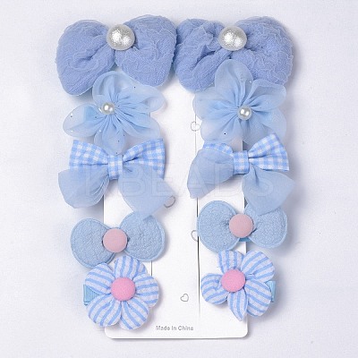 5 Pair 5 Style Bowknot & Flower Polyester Alligator Hair Clips PHAR-C012-01D-1