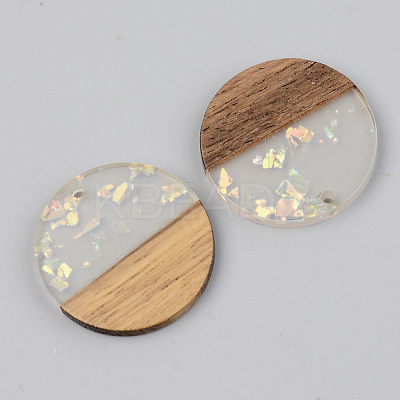Transparent Resin & Walnut Wood Pendants RESI-S389-025A-E01-1