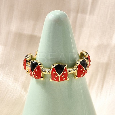 Brass Enamel Adjustable Open Cuff Rings for Women RJEW-I111-01G-08-1