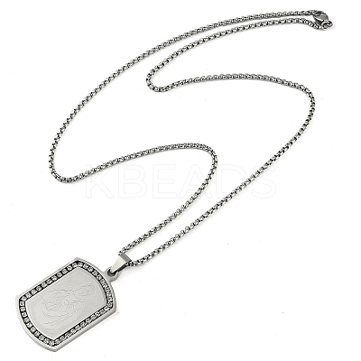 201 Stainless Steel Micro Pave Clear Cubic Zirconia Virgin Mary Rectangle Pendant Necklaces NJEW-D089-07P-1