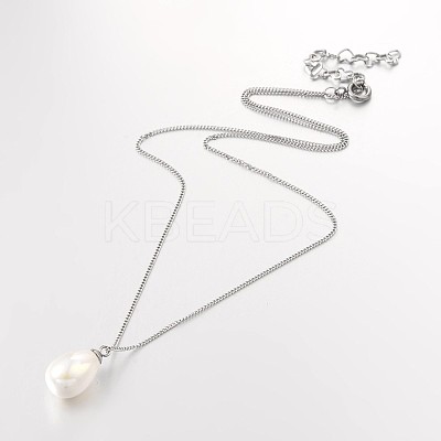 304 Stainless Steel Shell Pearl Beaded Pendant Necklaces NJEW-JN01306-1