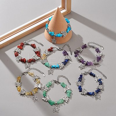 7Pcs 7 Style Alloy Butterfly Charm Bracelets Set BJEW-JB08875-1
