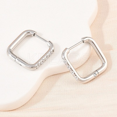 304 Stainless Steel Clear Cubic Zirconia Square Hoop Earrings EJEW-L307-09P-1
