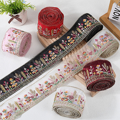 5 Yards Polyester Embroidery Flower Ribbon OCOR-CY0001-17D-1