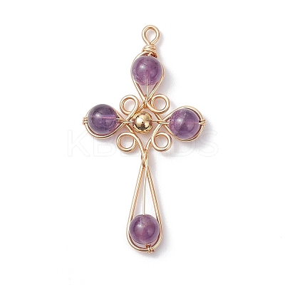 4Pcs 4 Styles Natural Amethyst Pendants PALLOY-TA00326-01-1