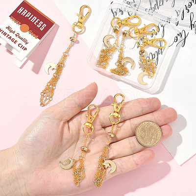 6Pcs 3 Styles Moon Alloy Swivel Lobster Claw Clasps & Brass Cable Chains AJEW-SC0003-98G-1