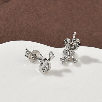 Deer Brass Micro Pave Clear Cubic Zirconia Stud Earrings LS-EJEW-F383-08P-1