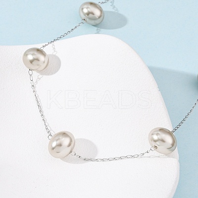 Acrylic Imitation Pearl Oval 304 Stainless Steel Link Chain Necklaces for Women NJEW-F354-02P-1