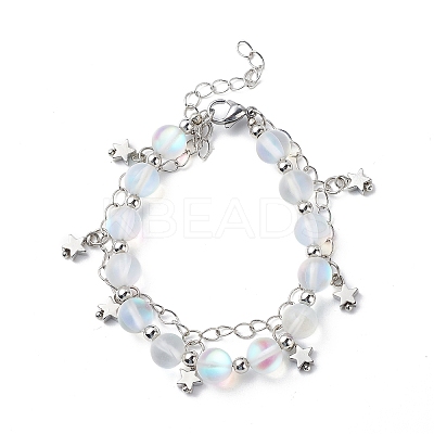 Synthetic Moonstone Round Beaded Multi-strand Bracelet BJEW-JB08857-1