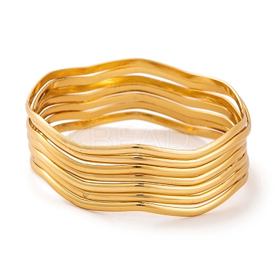 7Pcs PVD Vacuum Plating 304 Stainless Steel Wave Bangles Set for Women BJEW-A011-10D-G-1